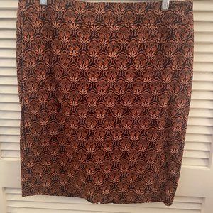Dark Peach and Navy Blue Patterned Pencil Skirt